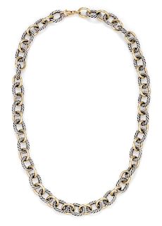 A Sterling Silver and 18 Karat Yellow Gold 'Oval Link' Necklace, David Yurman, 75.00 dwts.