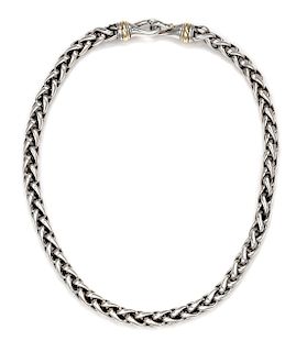 A Sterling Silver and 14 Karat Yellow Gold 'Wheat Chain' Necklace, David Yurman, 63.40 dwts.