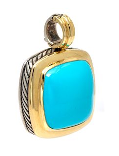 A Sterling Silver, 18 Karat Yellow Gold and Turquoise 'Albion' Pendant, David Yurman, 12.70 dwts.
