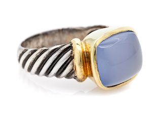 A Sterling Silver, 14 Karat Yellow Gold and Blue Chalcedony 'Noblesse' Ring, David Yurman, 6.80 dwts.