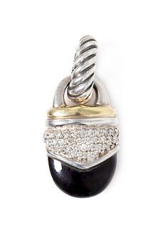A Sterling Silver, 18 Karat Yellow Gold, Onyx and Diamond 'Capri' Pendant, David Yurman, 5.60 dwts.