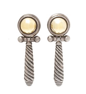 A Pair of Sterling Silver and Yellow Gold Pendant Earclips, David Yurman, 13.30 dwts.