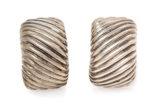 A Pair of Sterling Silver and 14 Karat Yellow Gold 'Cable' Earclips, David Yurman, 10.70 dwts.
