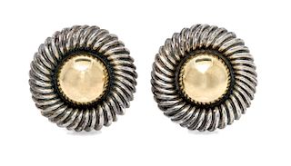 A Pair of Sterling Silver and 14 Karat Yellow Gold 'Cable' Earclips, David Yurman, 11.80 dwts.