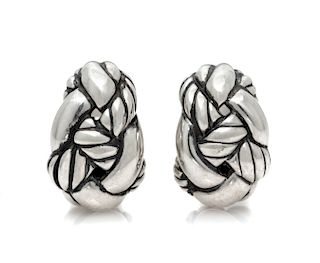 A Pair of Sterling Silver 'Woven Cable' Earclips, David Yurman, 5.70 dwts.