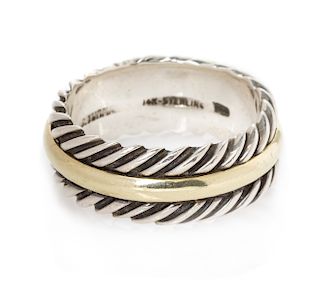 A Sterling Silver and 14 Karat Yellow Gold 'Cable' Ring, David Yurman, 5.30 dwts.