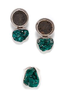 A Collection of Sterling Silver, Synthetic Emerald and Ancient Coin Jewelry, Rebecca Collins, 42.40 dwts.
