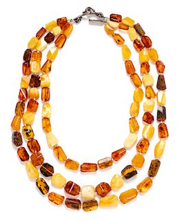 A Sterling Silver and Amber Multistrand Bead Necklace, Rebecca Collins,