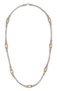 A Sterling Silver and 22 Karat Yellow Gold 'Palu' Station Necklace, John Hardy, 25.90 dwts.