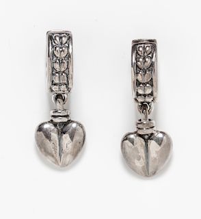 A Pair of Sterling Silver Heart Motif Hoop Earrings, Kieselstein-Cord, Circa 2008, 11.20 dwts.