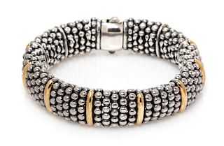 A Sterling Silver and 18 Karat Yellow Gold Beaded 'Caviar' Bracelet, Lagos, 71.20 dwts.