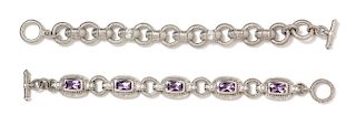 A Collection of Sterling Silver, Amethyst and CZ Bracelets, Judith Ripka, 73.00 dwts.