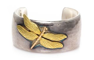 A Sterling Silver and 18 Karat Yellow Gold 'Dragonfly' Cuff Bracelet, Tiffany & Co., Circa 2001, 45.15 dwts.