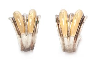 A Pair of Sterling Silver and Yellow Gold Earclips, Lalaounis, 7.20 dwts.
