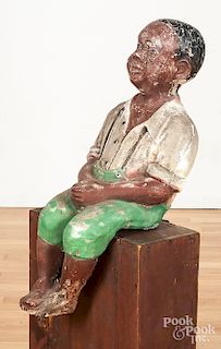 Painted Black Americana cement fishing boy