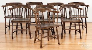 Set of eight painted barrelback lodge chairs