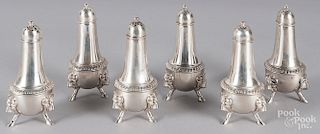 Set of six Gorham sterling silver shakers