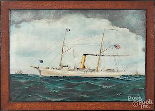 Oil on canvas of a steamship