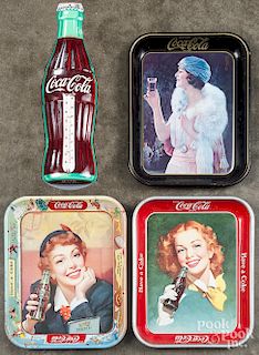 Three Coco-Cola advertising trays, etc.
