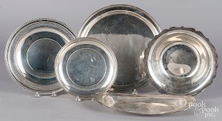 Five sterling silver trays and serving dishes