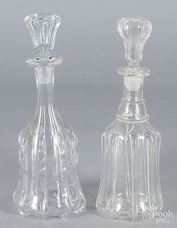 Two Pittsburgh glass pillar mold decanters
