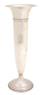 An American Silver Trumpet Form Vase, Block Croos, the base inscribed 1892 -1917 with monogram