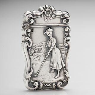 Sterling Match Safe with Repoussé Design of Lady Golfer