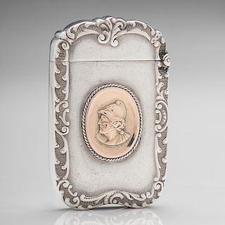 Sterling Match Safe with a Gilt Portrait Medallion 