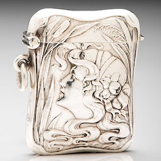 Sterling Art Nouveau Match Safe with Woman in Profile