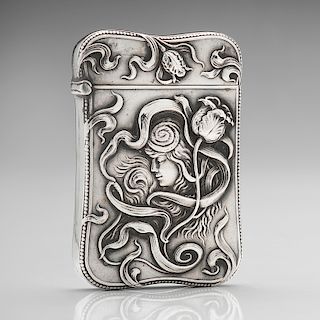 Art Nouveau Sterling Match Safe with Lady and Floral Decoration