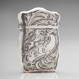 Silver Match Safe with Lion Motif and Ruby Lift