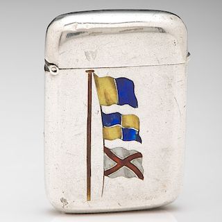 English Sterling Match Safe with Enameled Signal Flag