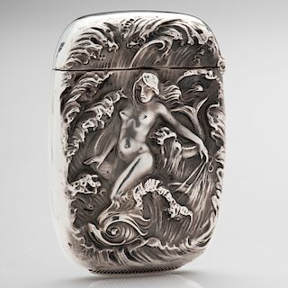 Sterling Match Safe with Nude on a Dolphin