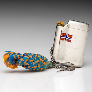 Continental .900 Silver Match Safe with Enamel Norway Flag and Slow Wick