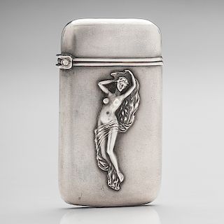 Sterling Match Safe with Relief Motif of Draped Woman