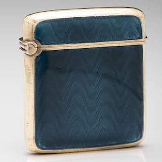 Continental Sterling Silver Match Safe with Blue Guilloché Embellishment