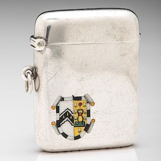 Birmingham Sterling Match Safe with Enamel College Coat of Arms