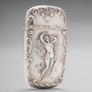 Sterling Match Safe with Nude in Crescent Moon Decoration