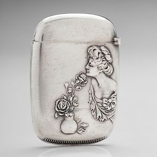 Sterling Art Nouveau Match Safe with Decoration of Woman Smelling Flowers