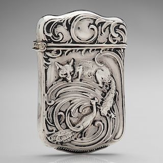 Bristol Silver Co. Silverplate Match Safe with Fox, Peacock, and Four-Leaf Clover Decorations