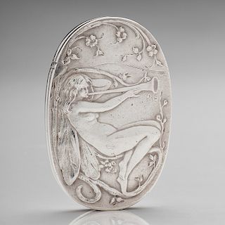 Sterling Oval Match Safe with Nude Playing Horn