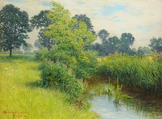 WILLIAM SAVAGE COOPER (British 1880-1926) A PAINTING, "River Landscape,"