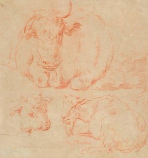 SCHOOL OF PETER PAUL RUBENS (Flemish 1577-1640) A DRAWING, "Studies of Cow, Lamb and Goat,"