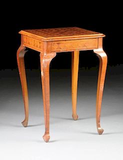 A CONTINENTAL WALNUT AND OLIVE WOOD INLAID PARQUETRY CUBE PEDESTAL TABLE, POSSIBLY NORTH ITALIAN, LATE 19TH/EARLY 20TH CENTURY,