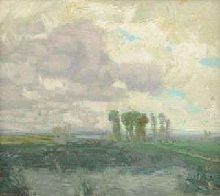 ALOIS KALVODA (Czech 1875- 1934) A PAINTING, "Poplar Trees with Clouds,"