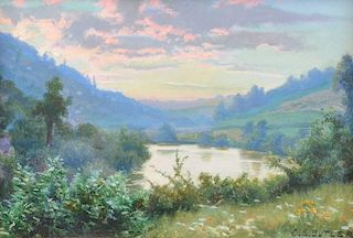 CHARLES ERNEST BUTLER (British 1864-1918) A PAINTING, " Sunset on The Wye,"