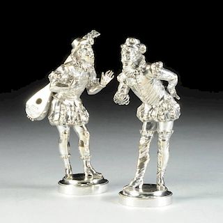 A PAIR OF CONTINENTAL SILVER PLATED BRONZE MINSTREL FIGURES, SIGNED "R- LALUTTE," LATE 19TH/EARLY 20TH CENTURY,