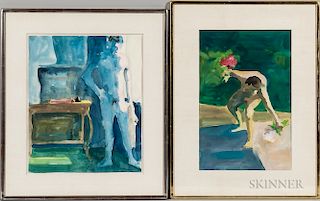 Paul Wonner (American, 1920-2008)  Two Works on Paper: Male Nude, Poolside