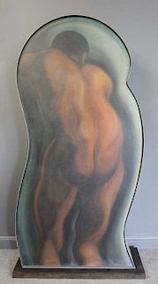 TOBIAS, Abraham. Male Nude. Oil on Shaped Canvas.