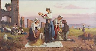 19th C. Italian School Oil on Canvas. Peasants